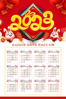 红色大气2023年兔年日历挂历宣传海报2023日历