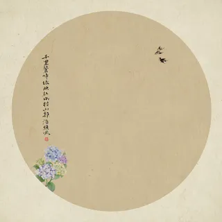 新中式复古水墨花枝圆圈背景