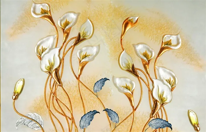 彩雕马蹄莲背景墙图片 彩雕马蹄莲背景墙图片