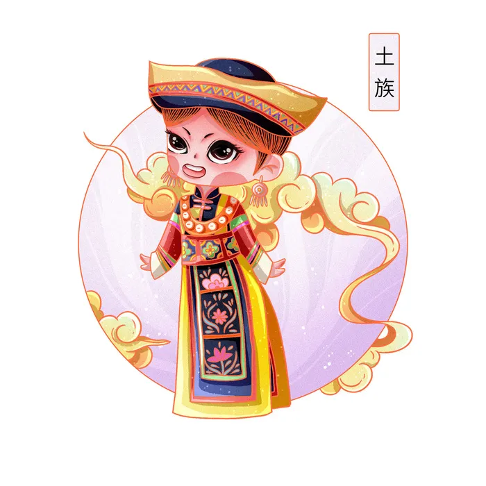 国潮Q版56个少数民族人物卡通形象服饰插画民族风服饰元素PSD素材psd模版下载