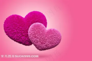 粉色背景毛绒爱心图片