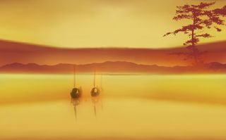 夕阳小船渔舟唱晚背景图