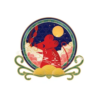 中国风国潮十二生肖鼠手绘烫金插画春节剪纸元素PSD设计素材 中国风国潮十二生肖鼠手绘烫金插画春节剪纸元素PSD设计素材
