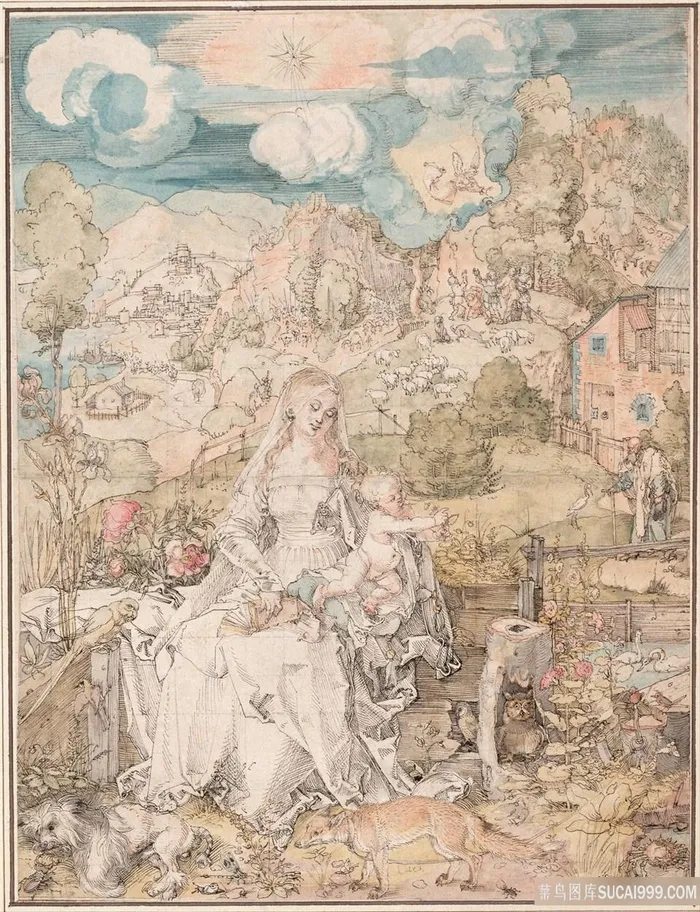 在众多动物中风景油画