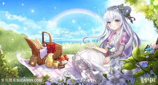 户外野餐的可爱日本女生动漫图片