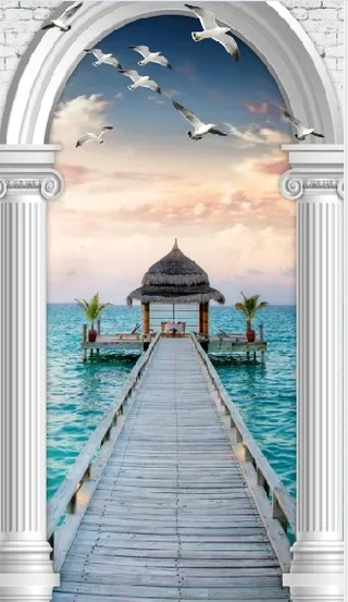 海边蓝色鸽子背景墙