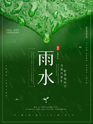 绿色小清新雨水节气宣传海报