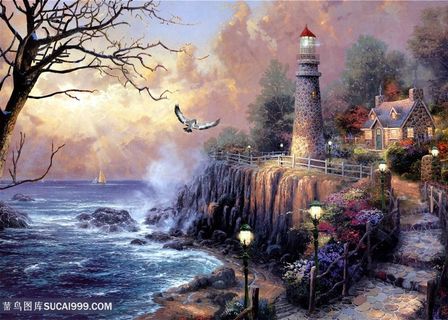 唯美灯塔河流高清风景画