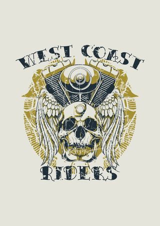 怀旧美式斑驳骷髅头羽毛翅膀