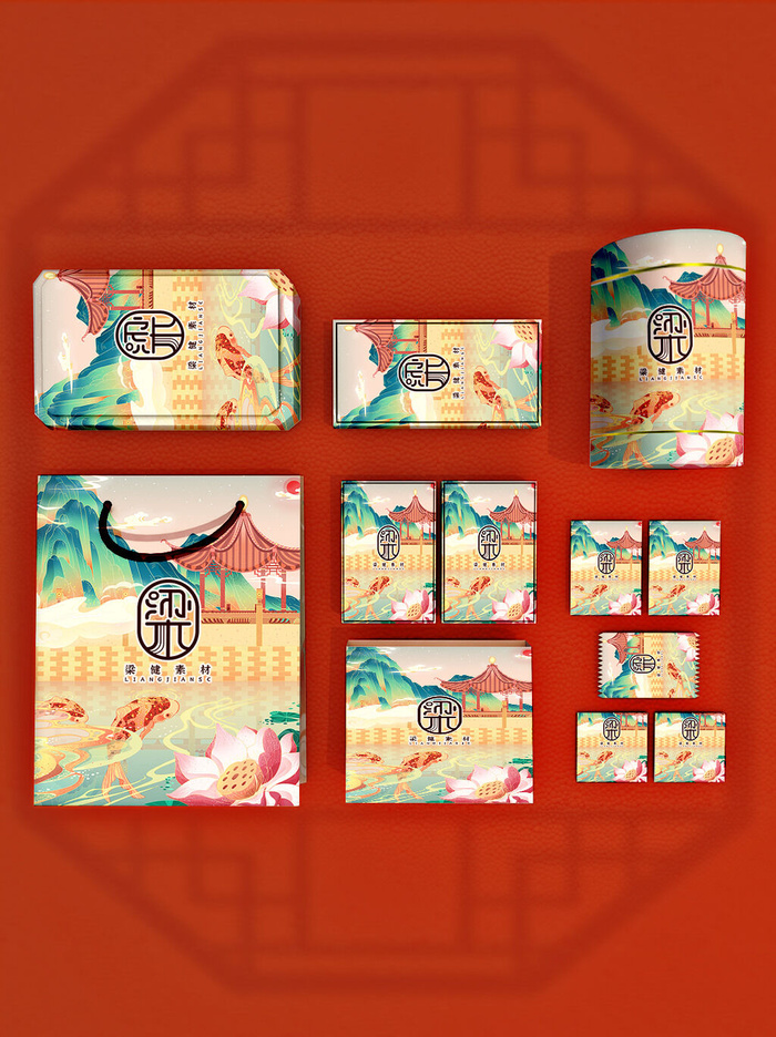 高端文创样机素材产品中国风国潮logo礼盒包装VI智能贴图PSD模板