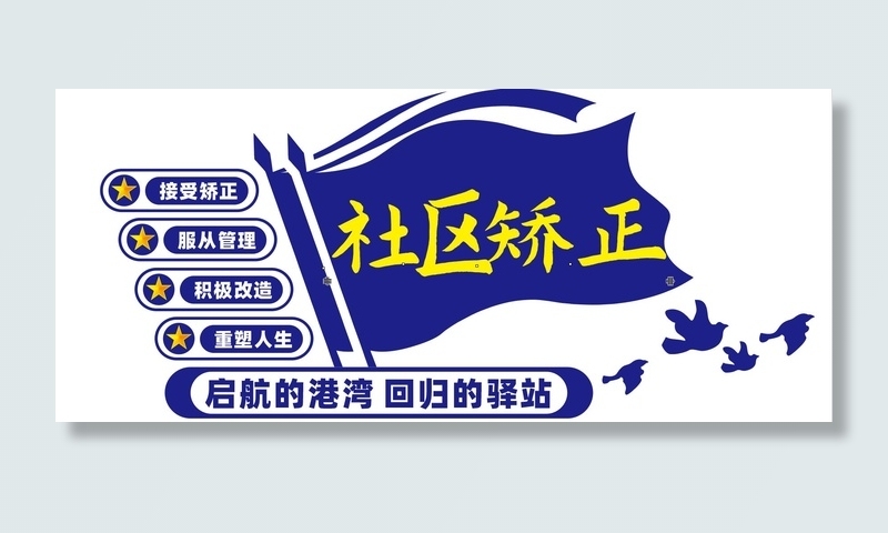 社区矫正蓝色文化墙背景墙模板素材cdr矢量模版下载