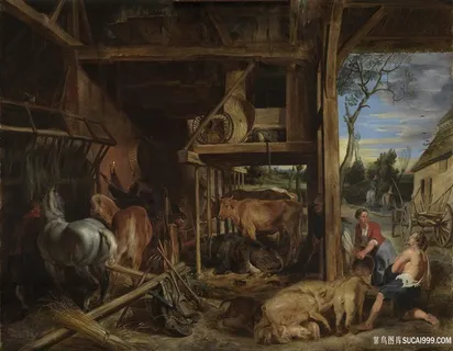农房马鹏油画风景画 农房马鹏油画风景画