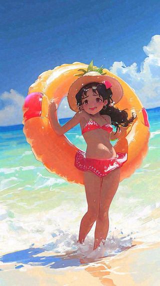 夏日阳光沙滩度假比基尼泳衣游玩旅行游泳插画，大暑小暑暑期