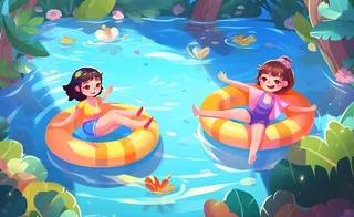 夏日游泳游泳圈玩水插画背景