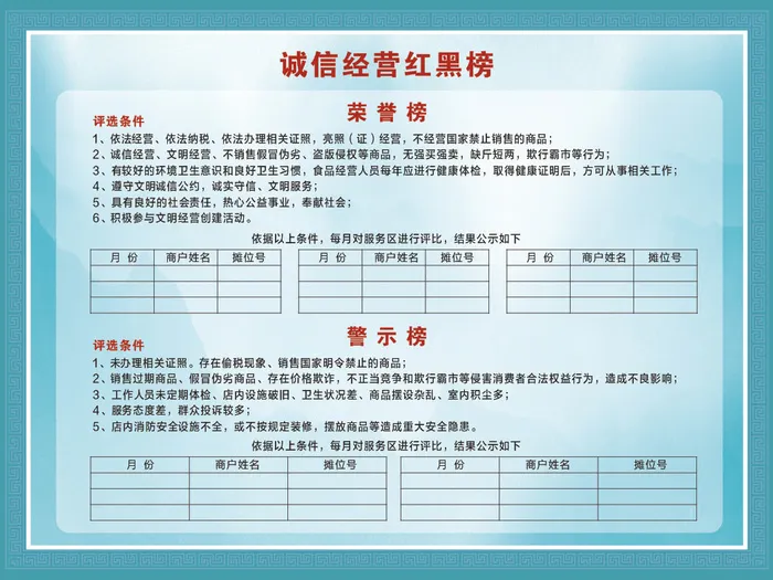 诚信经营红黑榜cdr矢量模版下载