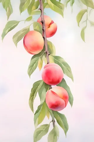 水蜜桃水彩国风背景