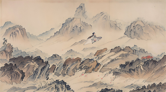 大气写意中国传统工笔画山水插画壁纸-谪仙