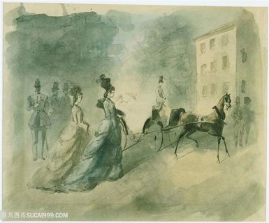 水墨骑马建筑艺术装饰画风景画