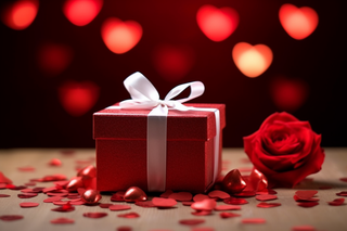红色玫瑰花礼盒礼物花瓣情人节摄影图