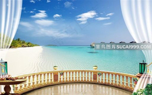 海滩蓝天电视背景墙