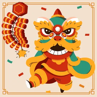 新年虎年舞狮插画  新年虎年舞狮插画