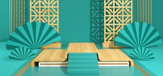 中国风国潮电商促销首页海报C4D背景图3D场景立体设计PSD素材模板