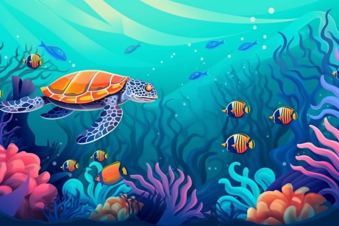 海洋生物世界清新蓝色背景