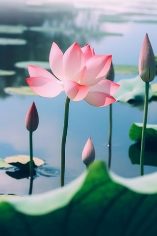 清新粉色荷花荷叶图