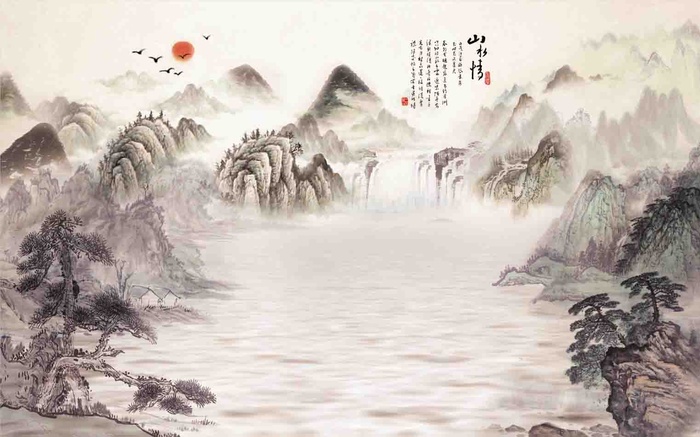 山水情背景墙psd模版下载