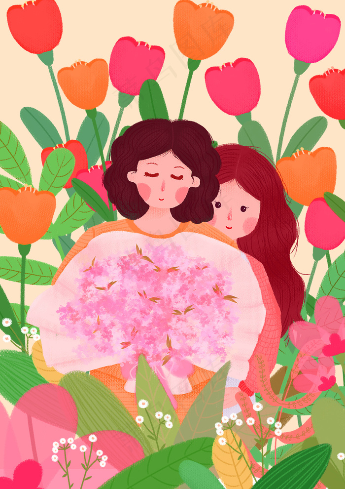 卡通手绘母亲节插画漫画素材