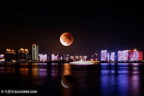 武汉红月全食夜景