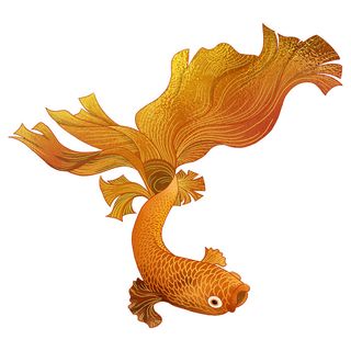 手绘烫金国潮中国风卡通锦鲤鱼金鱼插画装饰元素PSD设计素材