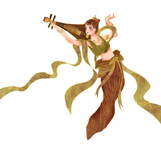 手绘国潮中国风古代敦煌神话飞天仙女美女古装人物插画PSD素材