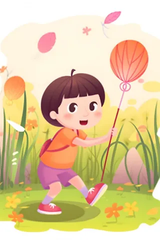 男孩拿着捕捉网草丛素材背景