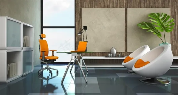 书房里的书桌书架沙发家居摄影高清图片