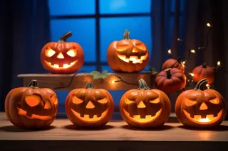 万圣节搞怪南瓜灯恐怖夜晚摄影图