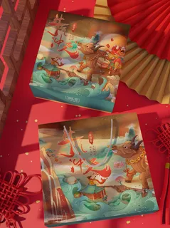 国潮风中式文创手提袋礼盒智能样机