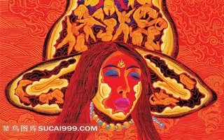 藏族妇女版画素材