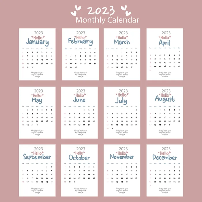 2023日历 2023年挂历 兔年日历 ai矢量模版下载
