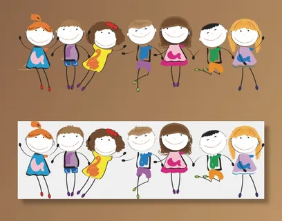 卡通小孩在一起玩耍