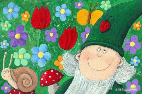 白色胡须老人花卉油画