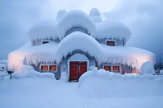 冬季白雪覆盖的房子村庄摄影图