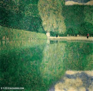 克里姆特油画唯美绿树公园美景