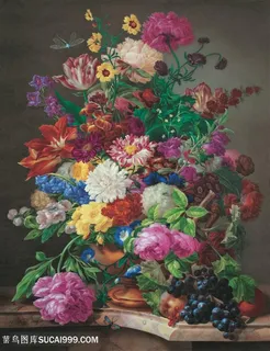 Joseph nigg-1838年用黑葡萄画的花卉静物油画图片