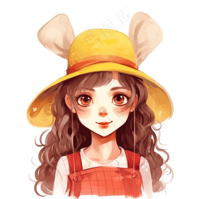小女孩黄帽黄裙子人物插画免抠(1024x1024)