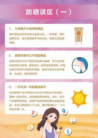 夏季防晒误区医疗健康知识海报