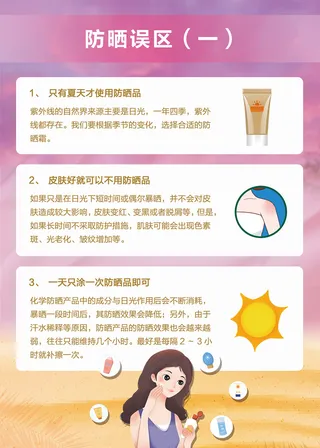 夏季防晒误区医疗健康知识海报