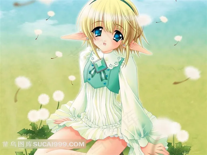 蒲公英美少女插画素材