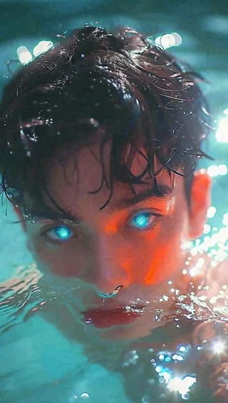 夏天少年男孩海底游泳水面，夏至小暑儿童节