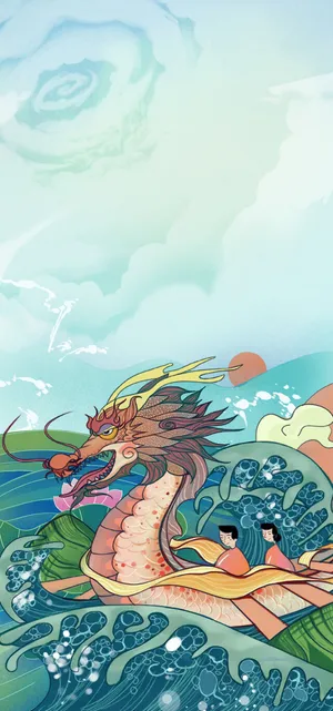 端午节传统文化节日赛龙舟包粽子活动宣传海报启动页插画设计素材